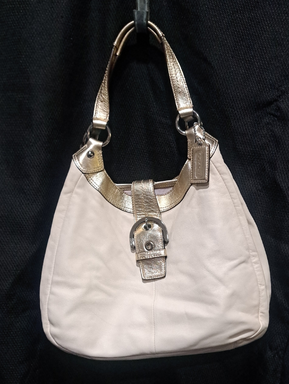 Coach Pale Pink Leather Shoulder Bag with Metallic Gold Trim